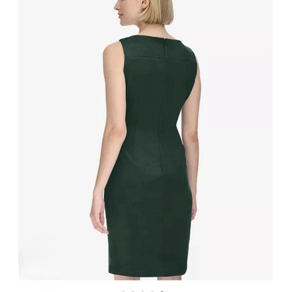 Calvin Klein Green Sunburst Seam Stretch Crepe Sleeveless Sheath Dress Size 10 - Picture 7 of 14